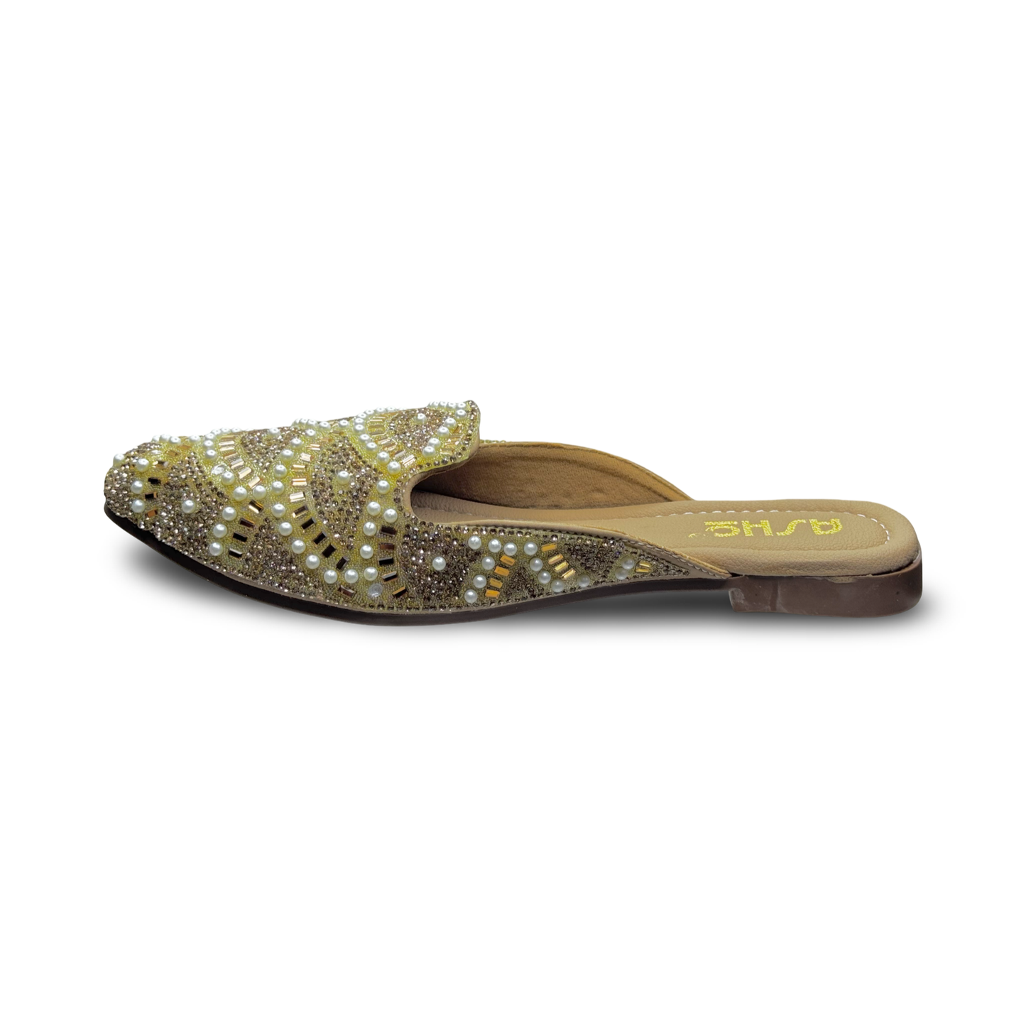 Asho Women’s Crystal & Pearl Work Ethnic Slip-On Mules