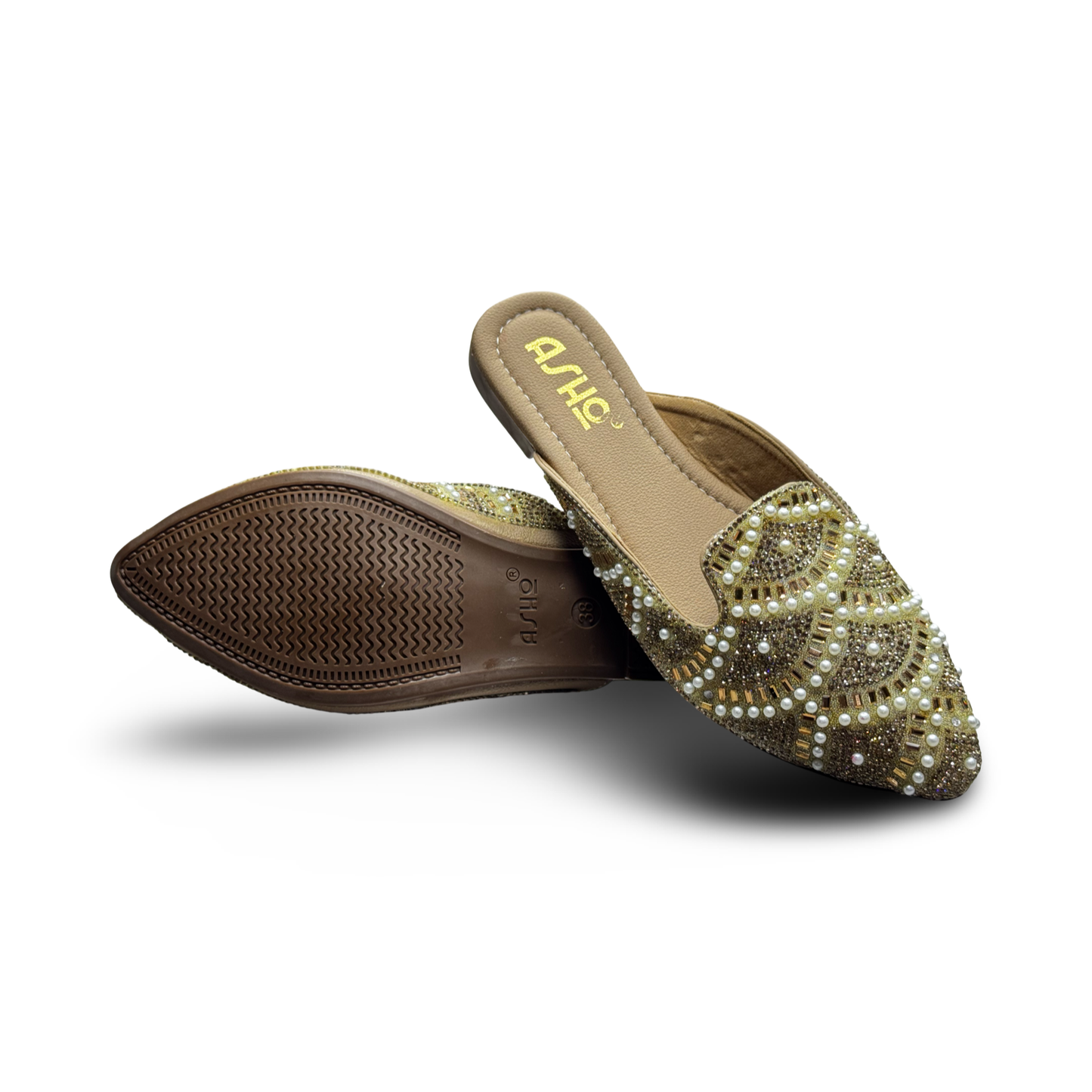 Asho Women’s Crystal & Pearl Work Ethnic Slip-On Mules