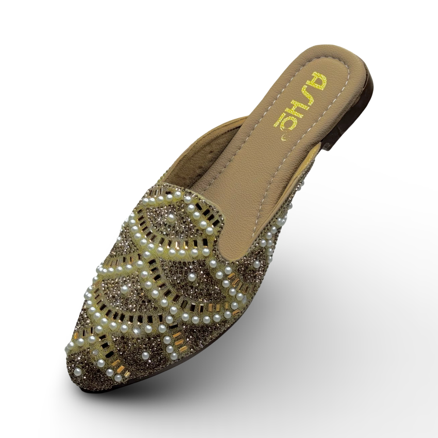 Asho Women’s Crystal & Pearl Work Ethnic Slip-On Mules