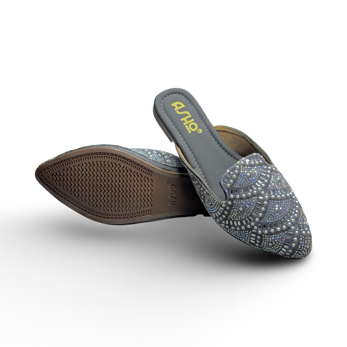 Asho Women’s Crystal & Pearl Work Ethnic Slip-On Mules
