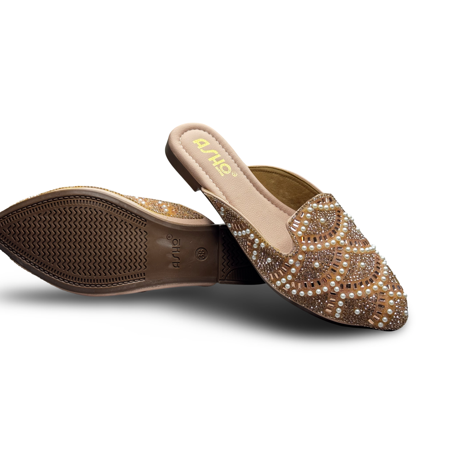 Asho Women’s Crystal & Pearl Work Ethnic Slip-On Mules