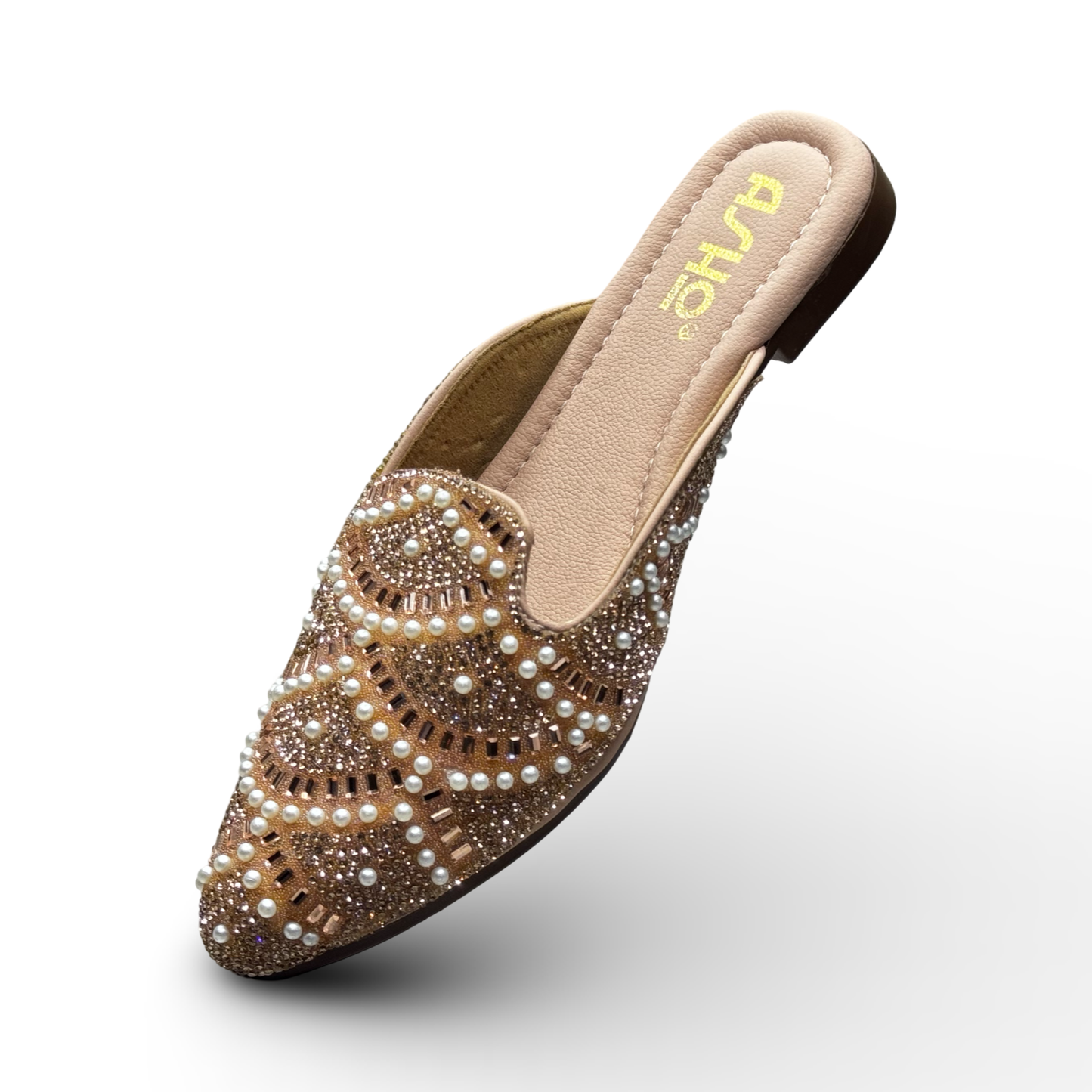 Asho Women’s Crystal & Pearl Work Ethnic Slip-On Mules