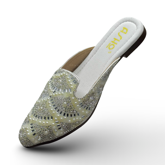 Asho Women’s Crystal & Pearl Work Ethnic Slip-On Mules