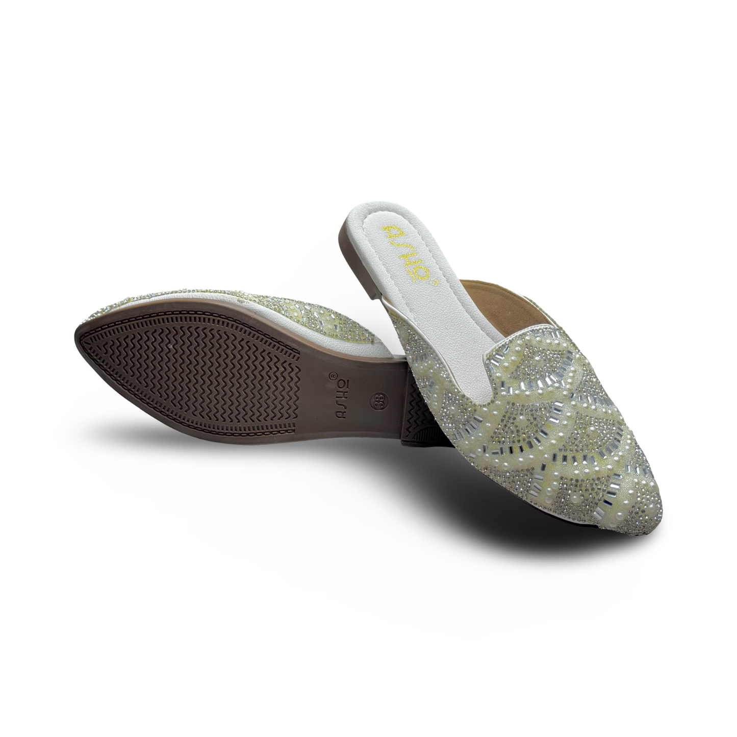 Asho Women’s Crystal & Pearl Work Ethnic Slip-On Mules